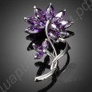 Элегантная фиолетовая брошь в виде цветочка из фианитов