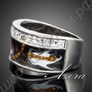 Шикарное кольцо с чёрной эмалью и белыми камушками