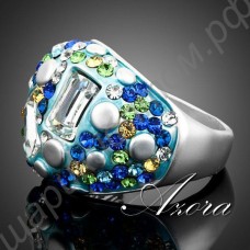 Чудесное голубое кольцо с белыми, синими и зелёными кристаллами