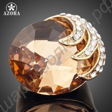 Позолоченное кольцо с огромным фианитом, зажатое орлиными когтями с россыпью австрийских кристаллов