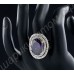 Кольцо с фиолетовым австрийским кристаллом с дорожкой белых фианитов по кругу, покрытое платиной