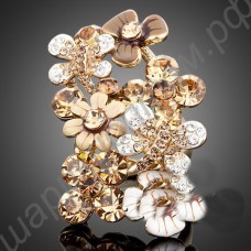 Большое модное позолоченное кольцо с цветами и стрекозами