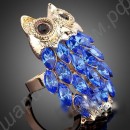 Кольцо позолоченное в виде совы из фианитов голубого цвета