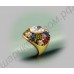 Кольцо с разноцветными фианитовыми дорожками и крупным прозрачным австрийским кристаллом, покрытое золотом