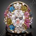 Кольцо с разноцветными фианитовыми дорожками и крупным прозрачным австрийским кристаллом, покрытое золотом