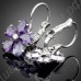 Серьги цветочки с лепестками из фиолетовых фианитов, покрытые платиной